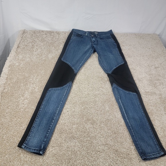 Derhy Moto Jeggings Denim Blue Black Accent Panels‎ Size 5/6 - Picture 1 of 9